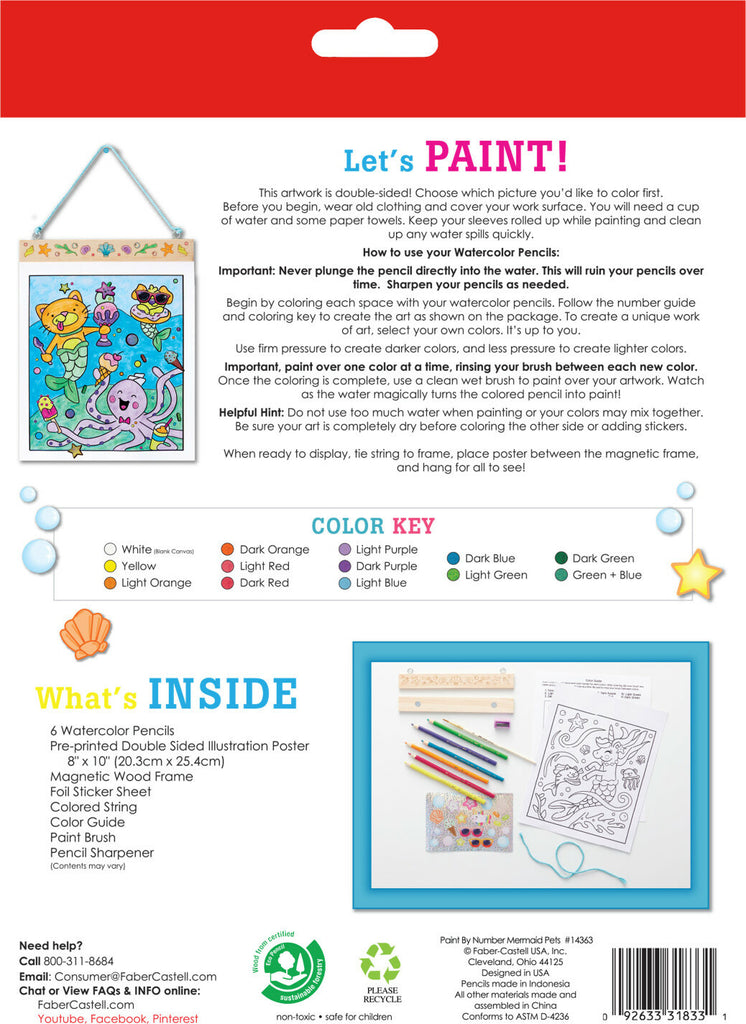 Faber-Castell Paint by Numbers Mermaid Pets with cute underwater pet designs and numbered painting system