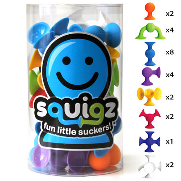 Squigz Starter Set colorful silicone suction construction toys by Fat Brain Toys with 24 pieces for ages 3 and up