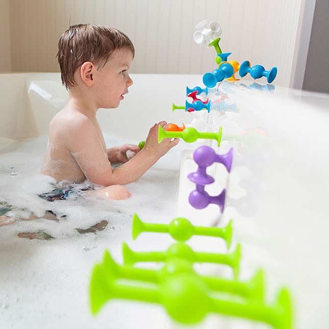 Squigz Starter Set colorful silicone suction construction toys by Fat Brain Toys with 24 pieces for ages 3 and up