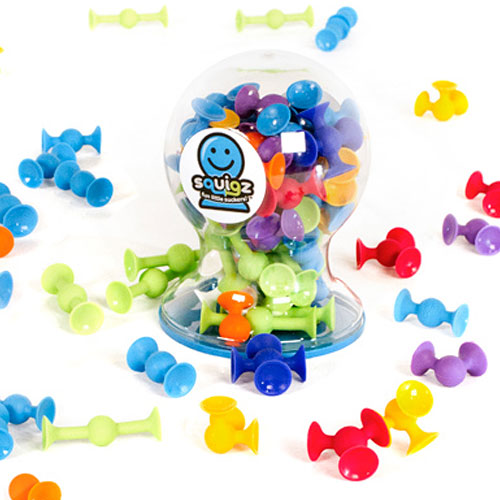 Squigz Starter Set colorful silicone suction construction toys by Fat Brain Toys with 24 pieces for ages 3 and up