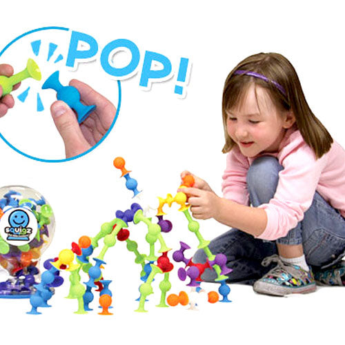 Squigz Starter Set colorful silicone suction construction toys by Fat Brain Toys with 24 pieces for ages 3 and up
