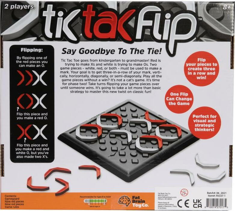 Tic Tac Flip strategy board game with game board and red and white pieces for advanced tic-tac-toe gameplay
