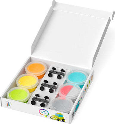 Hey Clay Eco Cars kit with colorful modeling clay and app-guided instructions for making vehicles