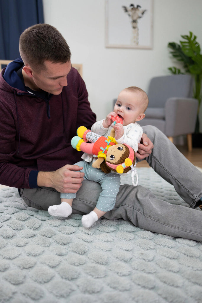 Lamaze My Friend Olivia plush sensory doll with crinkly textures and clip attachment for babies