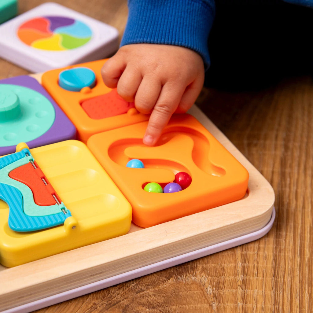 PlayTab Tiles Set 1 modular sensory toy with fine motor challenges for babies and toddlers