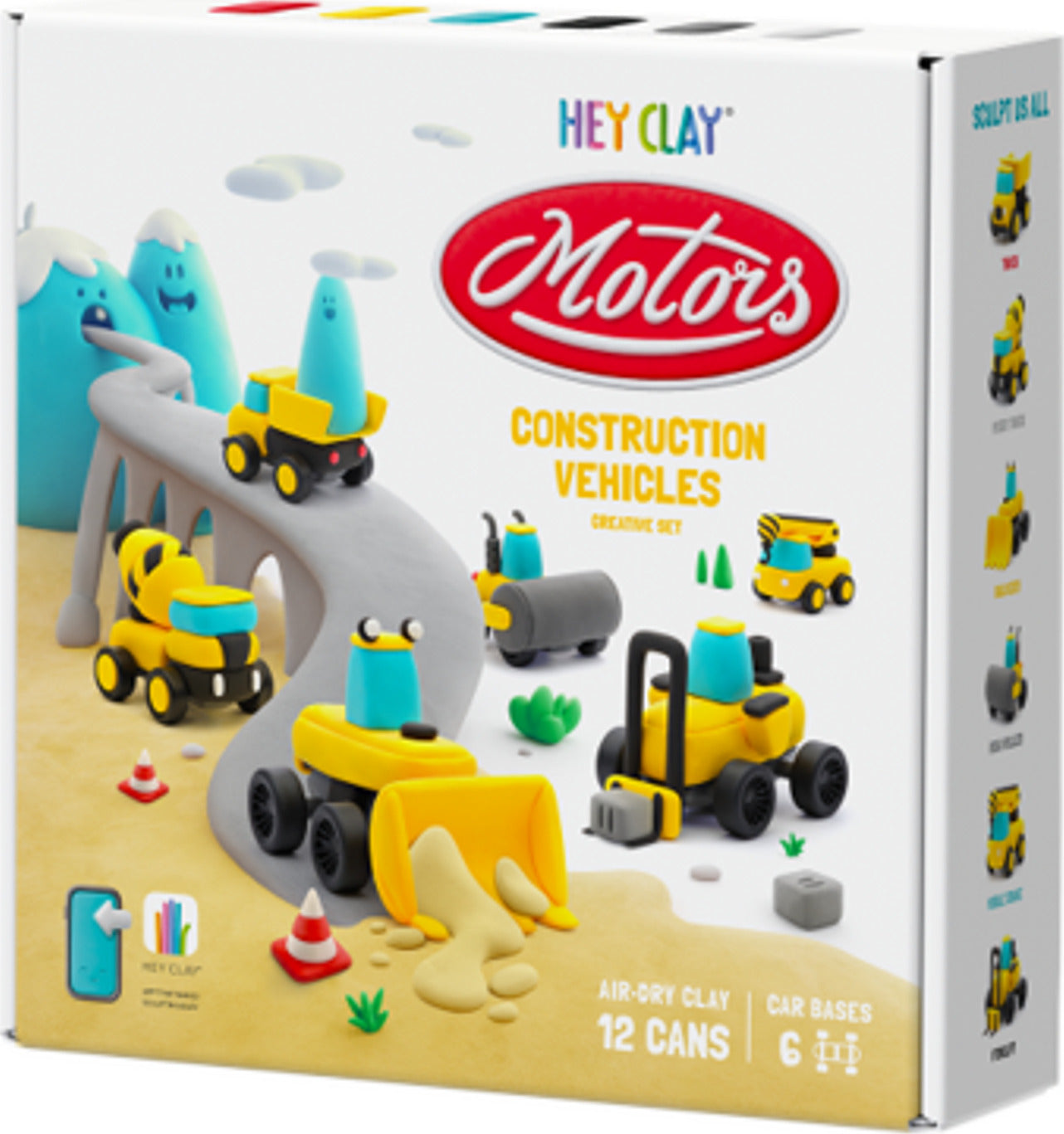 Hey Clay Construction Vehicles kit with clay, rolling chassis, and app-guided building instructions
