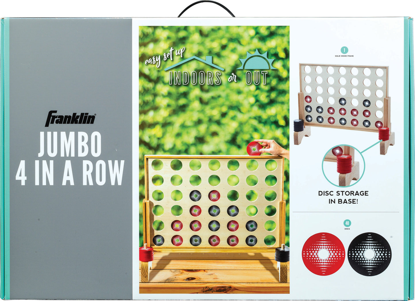 Jumbo 4 In A Row game with 24 inch wooden board and 40 plastic coin playing pieces