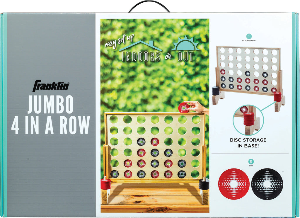 Jumbo 4 In A Row game with 24 inch wooden board and 40 plastic coin playing pieces