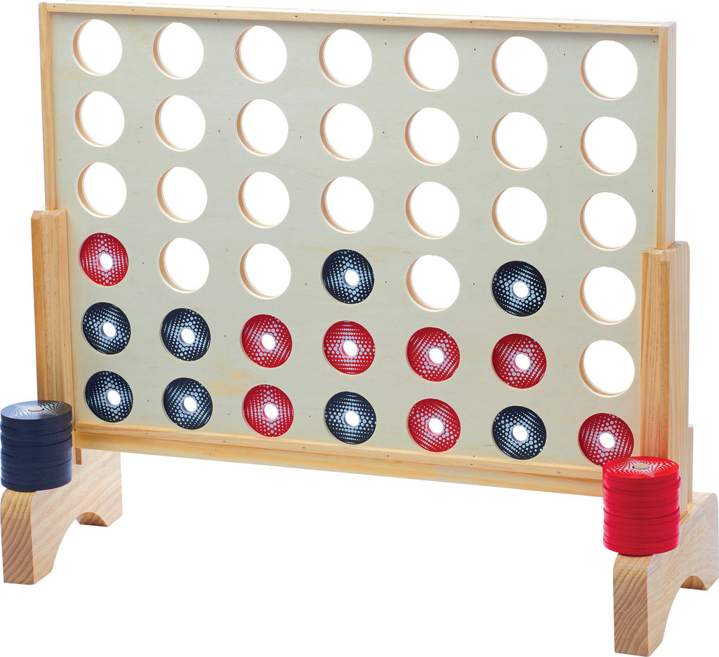 Jumbo 4 In A Row game with 24 inch wooden board and 40 plastic coin playing pieces