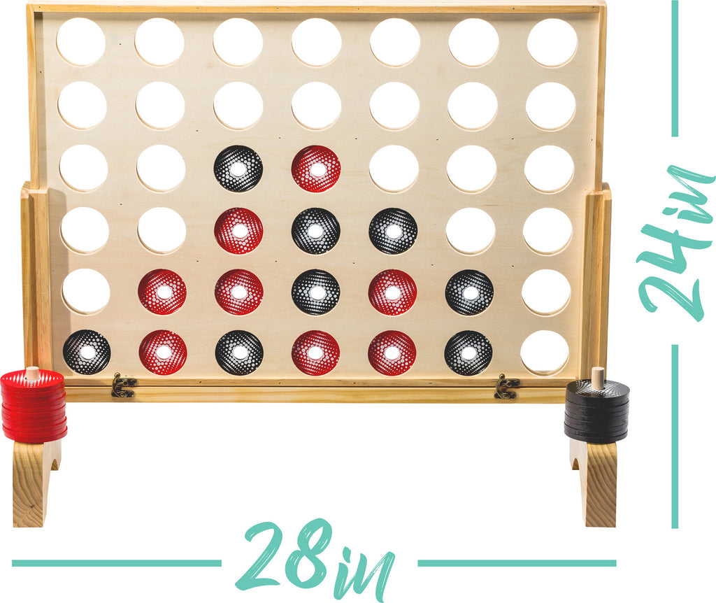 Jumbo 4 In A Row game with 24 inch wooden board and 40 plastic coin playing pieces