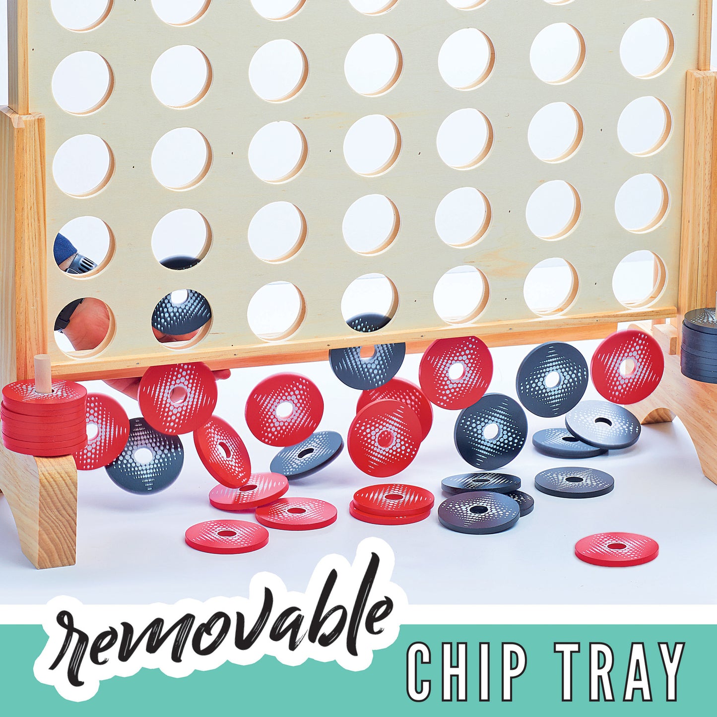 Jumbo 4 In A Row game with 24 inch wooden board and 40 plastic coin playing pieces