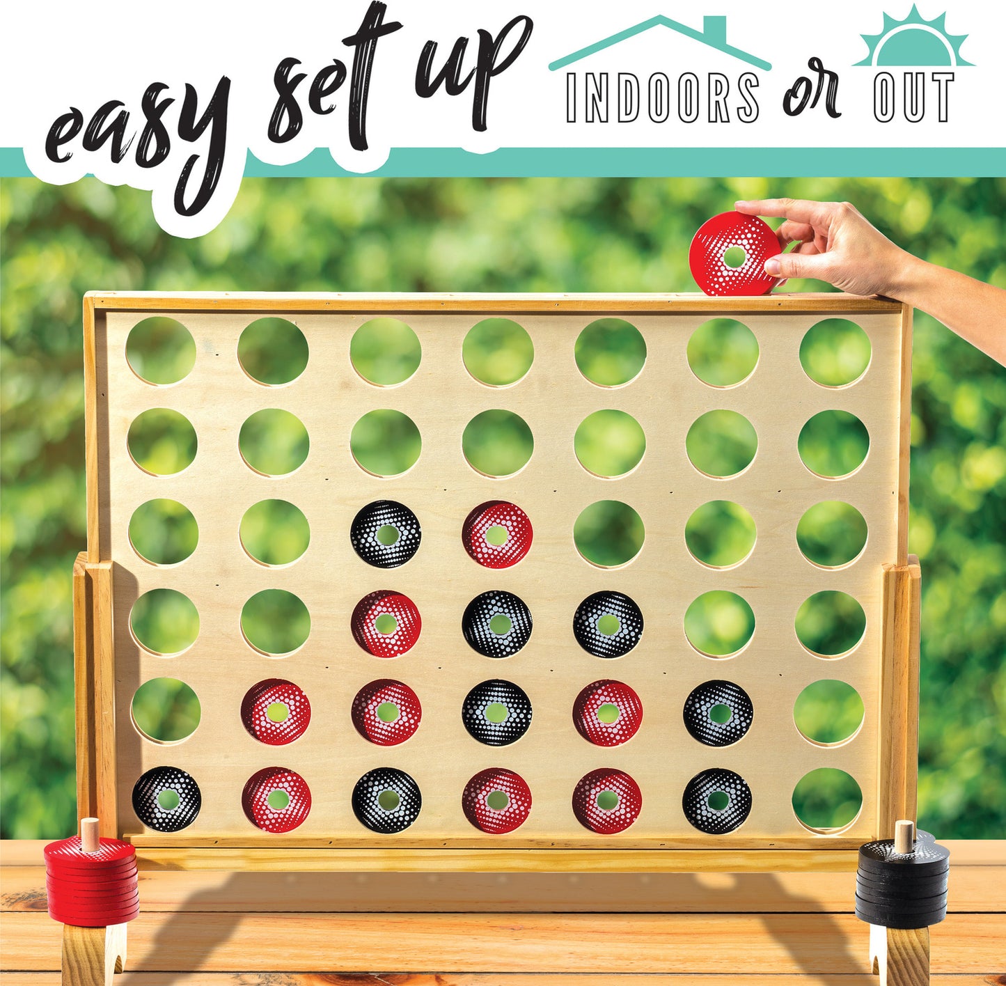 Jumbo 4 In A Row game with 24 inch wooden board and 40 plastic coin playing pieces