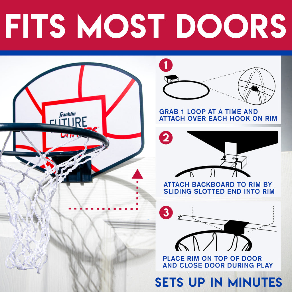 Future Champs OTD Hoops Set - Over-the-door mini basketball hoop set for indoor practice