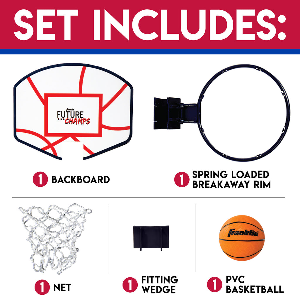 Future Champs OTD Hoops Set - Over-the-door mini basketball hoop set for indoor practice