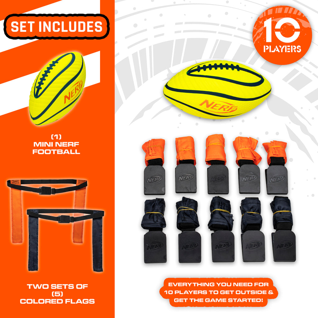 Nerf 5 V 5 Flag Set - Complete flag football set with belts and foam football for team gameplay