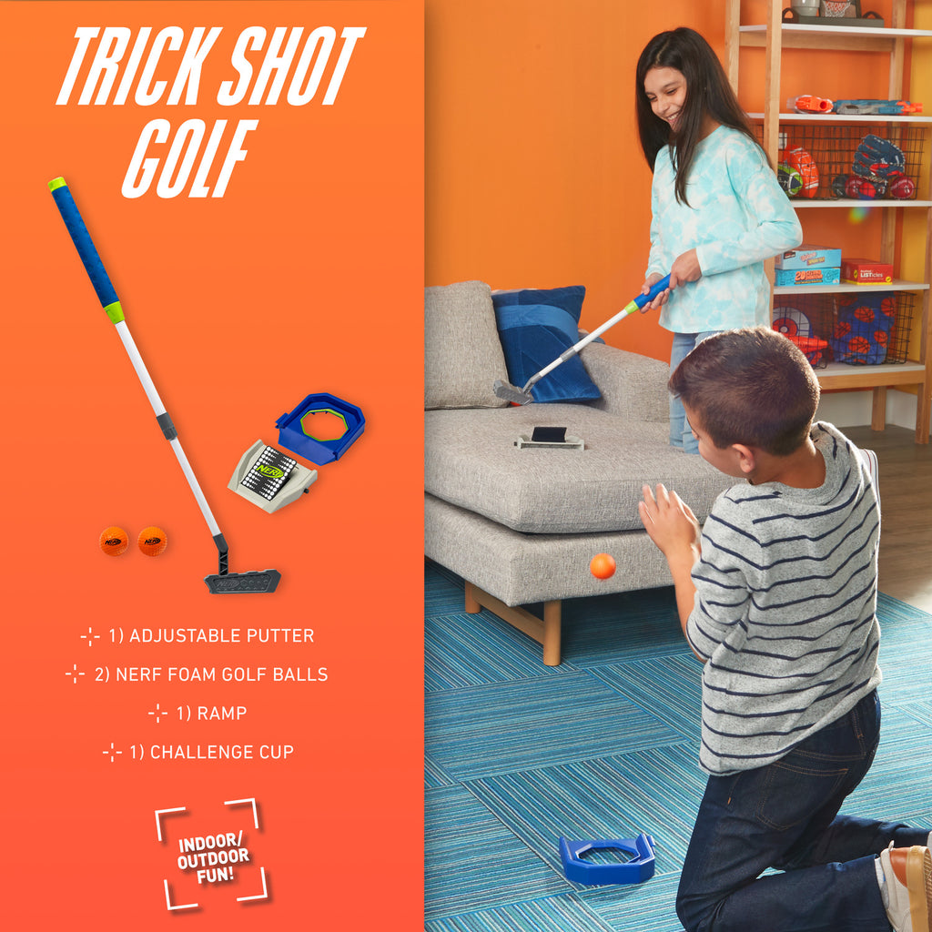 Nerf Trick Shot Golf Redesign - Complete indoor/outdoor golf set for trick shot putting