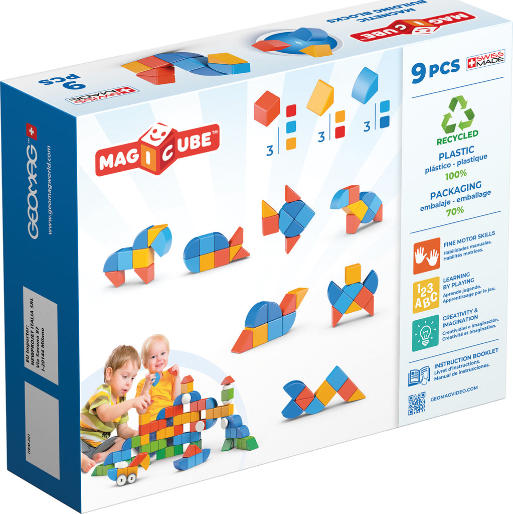 Magicubes Shapes Recycled 9 pieces magnetic construction set made from eco-friendly recycled plastic materials
