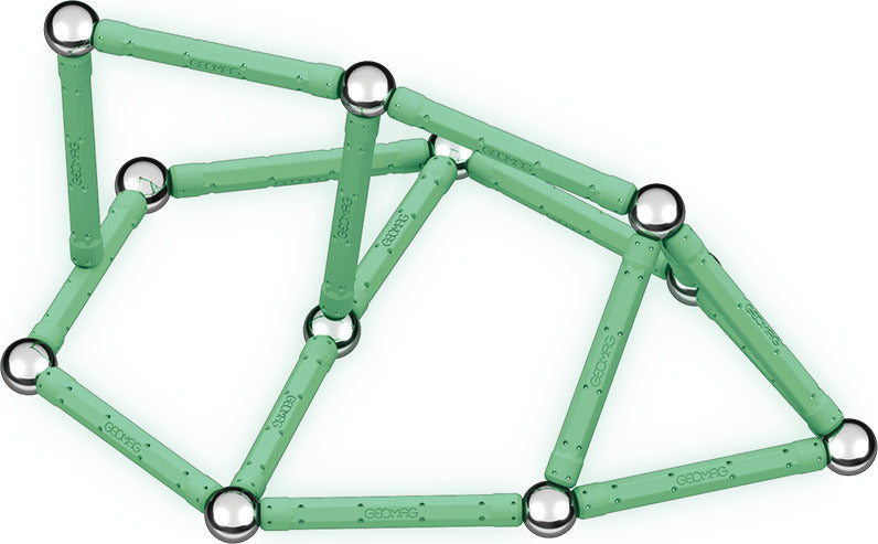 Geomag Glow 60-piece magnetic construction set with glow-in-the-dark rods and steel spheres made from recycled plastic