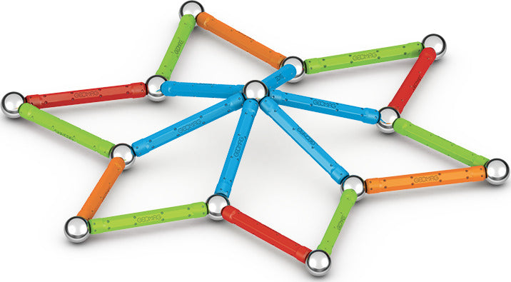 Geomag Supercolor 42-piece magnetic construction set with colorful rods and steel spheres made from recycled plastic