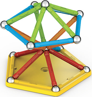 Geomag Supercolor 42-piece magnetic construction set with colorful rods and steel spheres made from recycled plastic