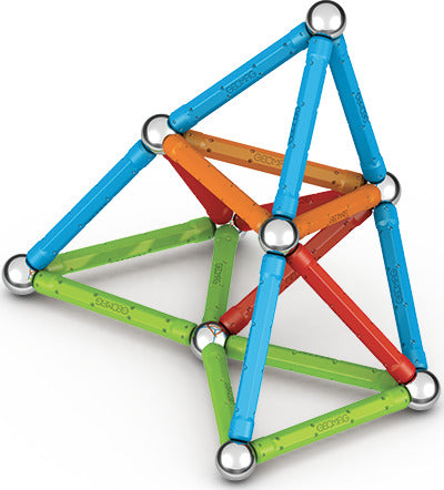 Geomag Supercolor 42-piece magnetic construction set with colorful rods and steel spheres made from recycled plastic