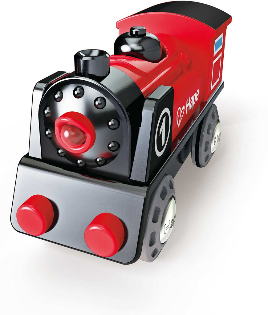 Hape Battery Powered Engine No.1 toy train with front lamp and reverse button for kids ages 3-8