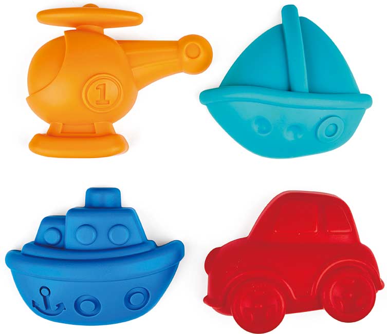 Travel Sand Mold Set by Hape with various shaped molds for creating unique sand castles and beach play