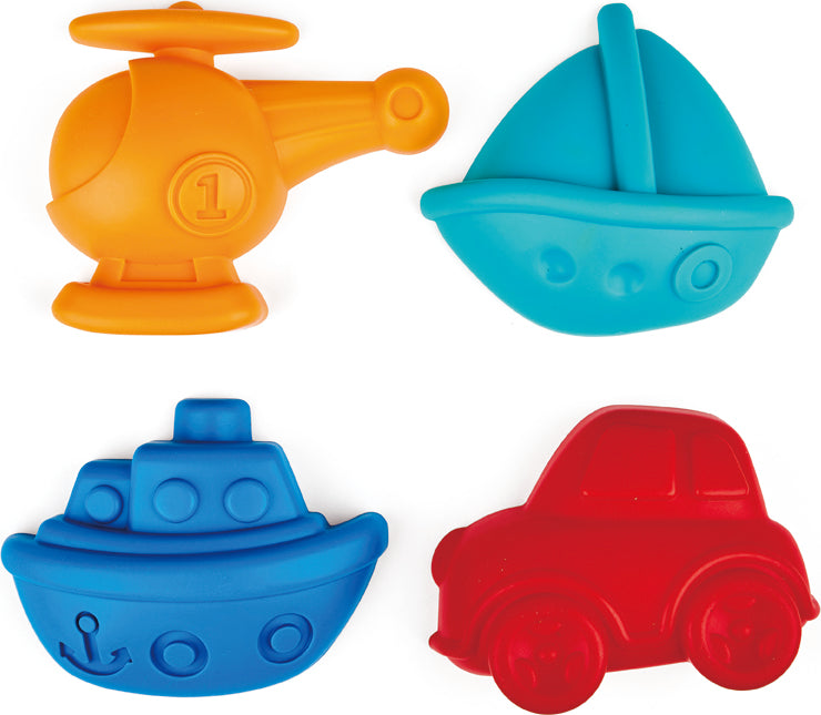 Travel Sand Mold Set by Hape with various shaped molds for creating unique sand castles and beach play