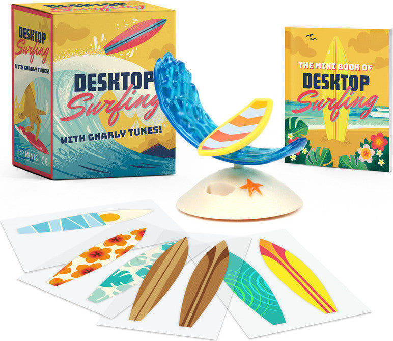 Desktop Surfing game with sound effects and gnarly surf tunes for beach vibes