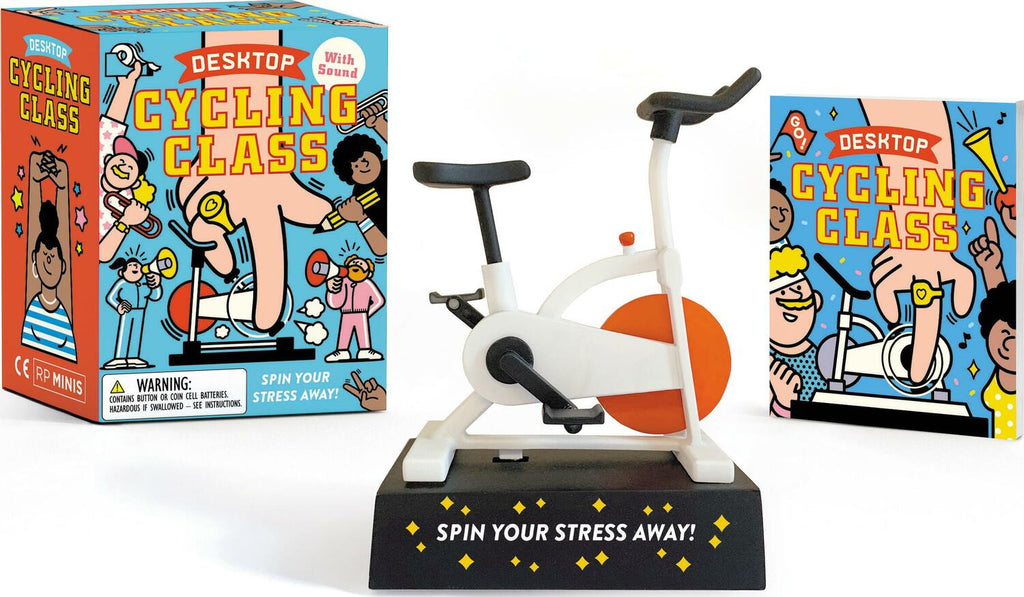 Desktop Cycling Class Spin Your Stress Away mini exercise bike for office stress relief and desk workout entertainment