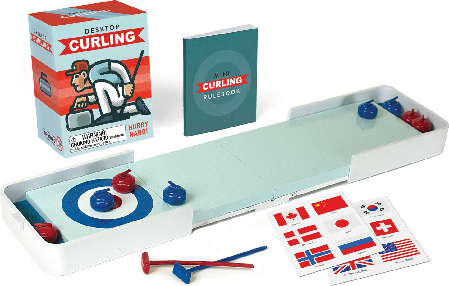 Desktop Curling winter sport game with stones and brooms for Olympic-style competition