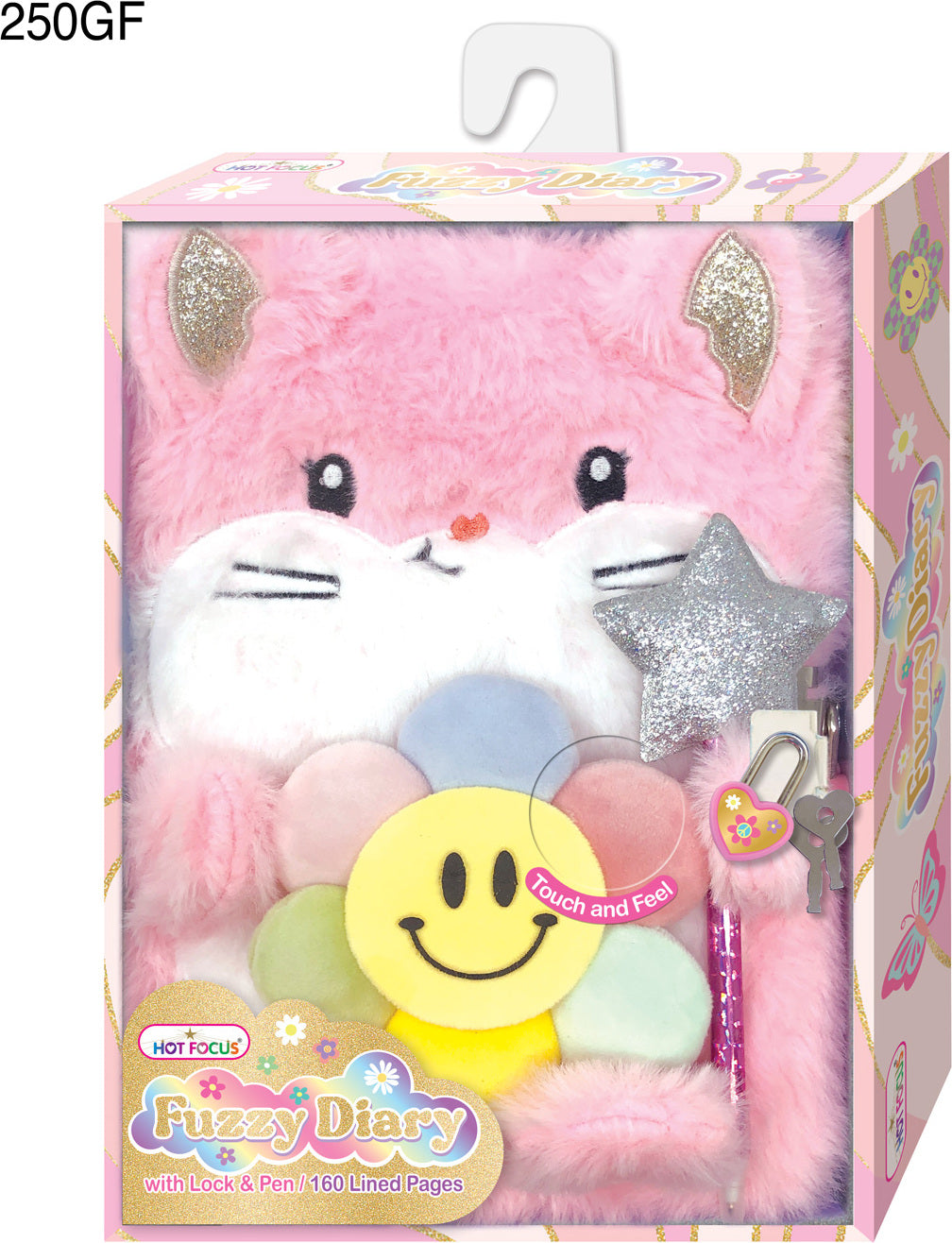 Fuzzy Diary with Lock & Keys featuring groovy flower design and soft fuzzy cover for private writing