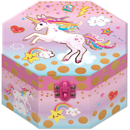 Octagon Shaped Musical Jewelry Box, Unicorn (new)