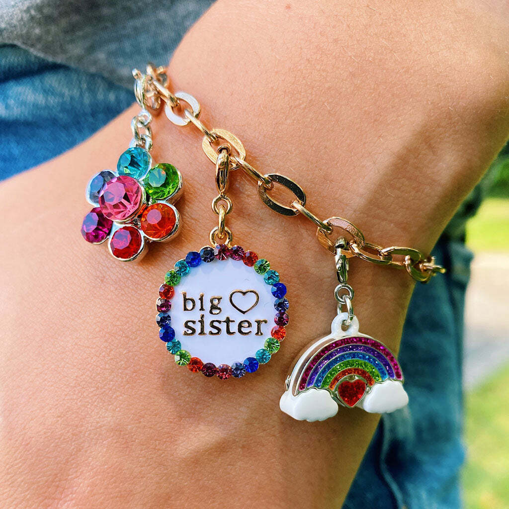 Gold Big Sister Charm for celebrating and showing off big sister pride
