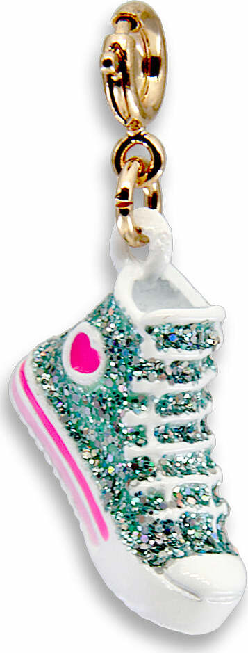 Gold glitter high top sneaker charm with sparkly finish and enamel details for CHARM IT! jewelry
