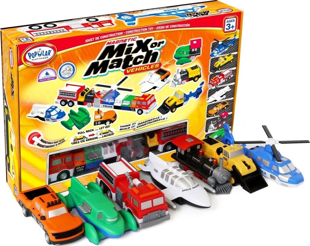 Magnetic Mix or Match Vehicles Deluxe Set 2 - Popular Playthings magnetic modular vehicle set with flying vehicles and STEM learning