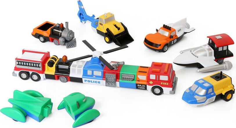 Magnetic Mix or Match Vehicles Deluxe Set 2 - Popular Playthings magnetic modular vehicle set with flying vehicles and STEM learning