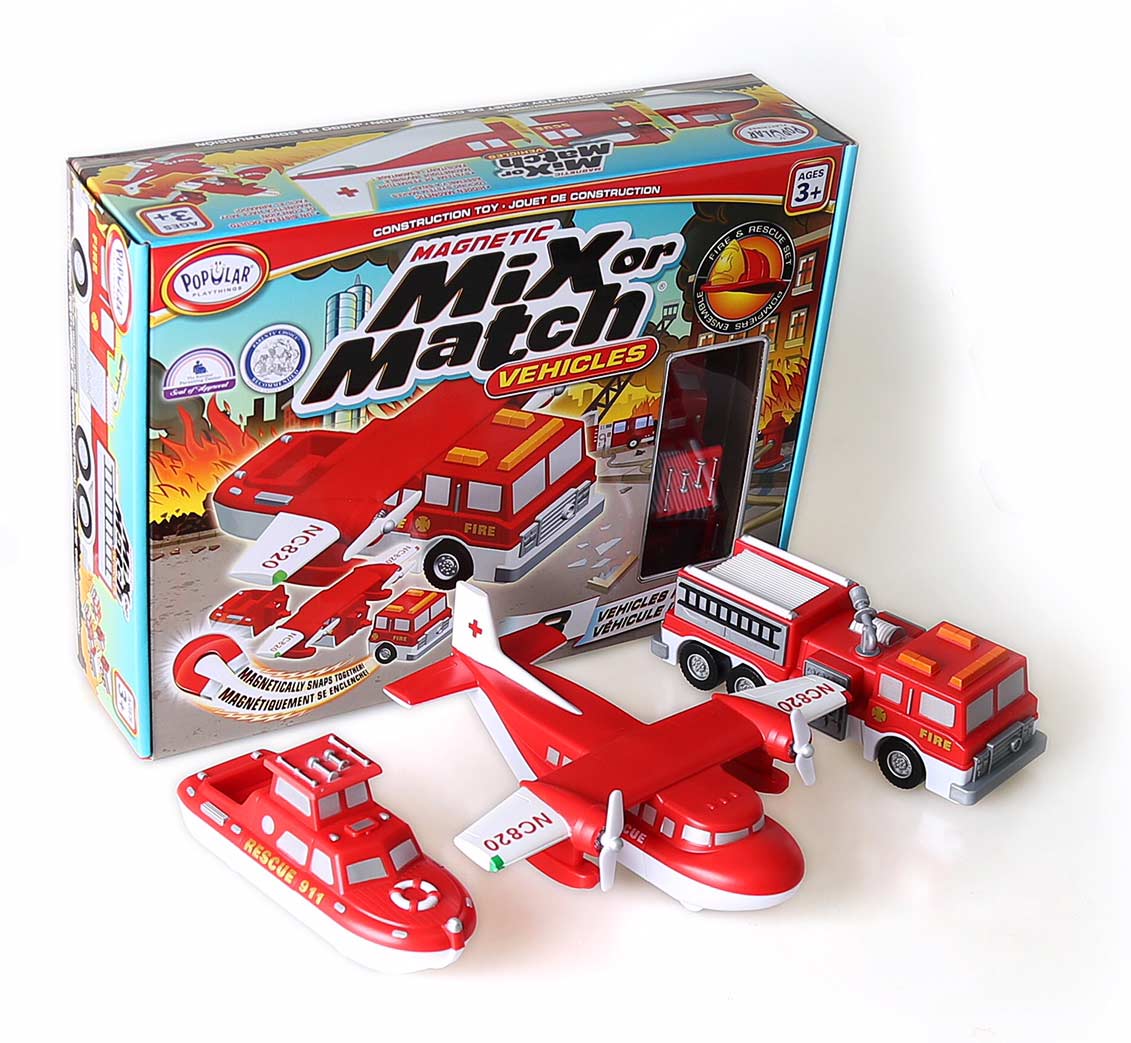 Mix or Match Vehicles Fire & Rescue - Popular Playthings modular emergency vehicle set for rescue scenarios and safety education
