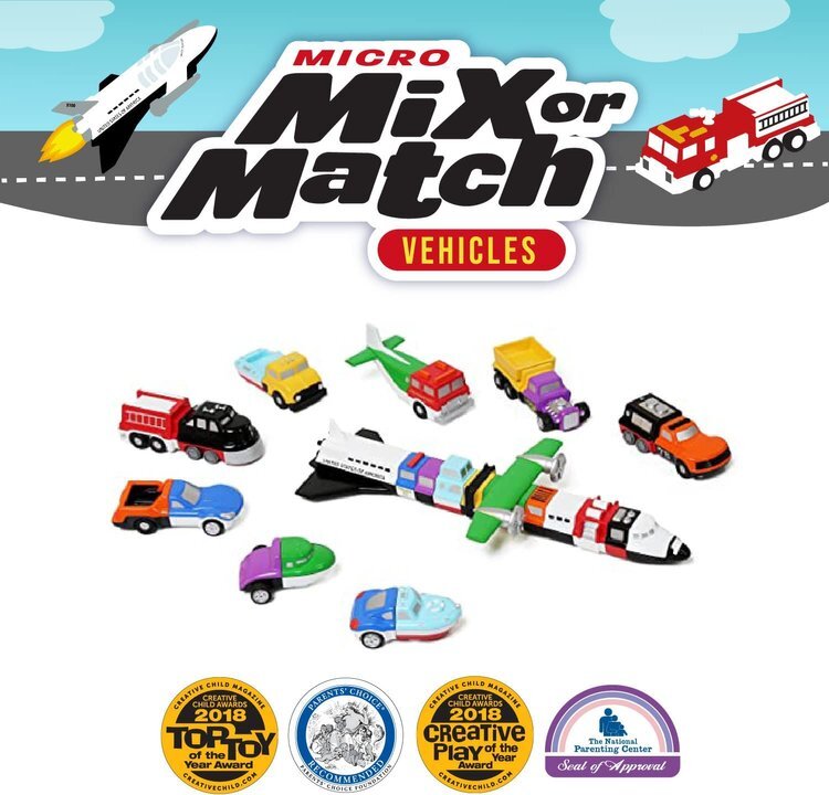 MICRO Mix or Match Vehicles Deluxe 1 - Popular Playthings miniature modular vehicle set for STEM learning and fine motor skills