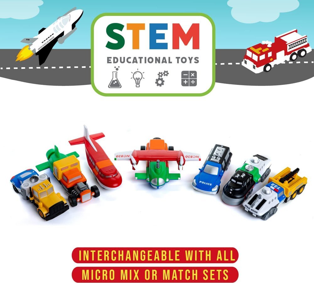 MICRO Mix or Match Vehicles Deluxe 1 - Popular Playthings miniature modular vehicle set for STEM learning and fine motor skills