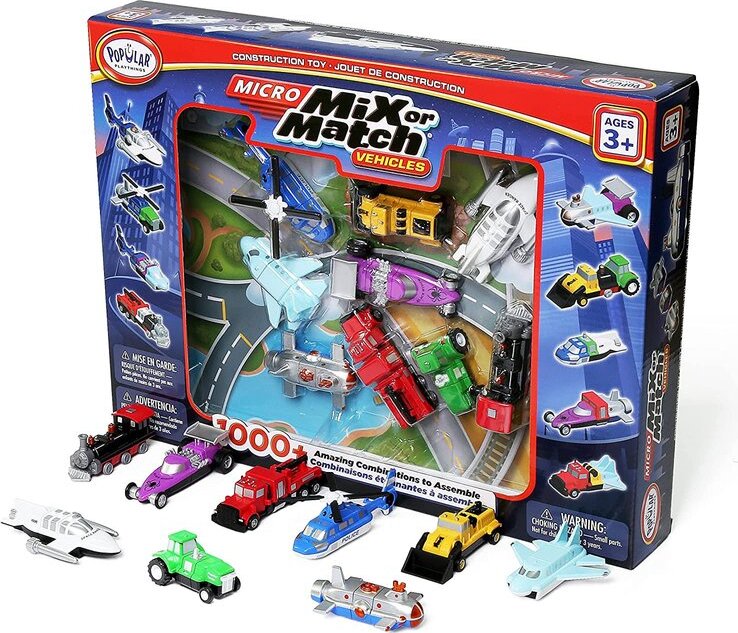 MICRO Mix or Match Vehicles Deluxe 2 - Popular Playthings miniature modular vehicle set for STEM learning and creative building