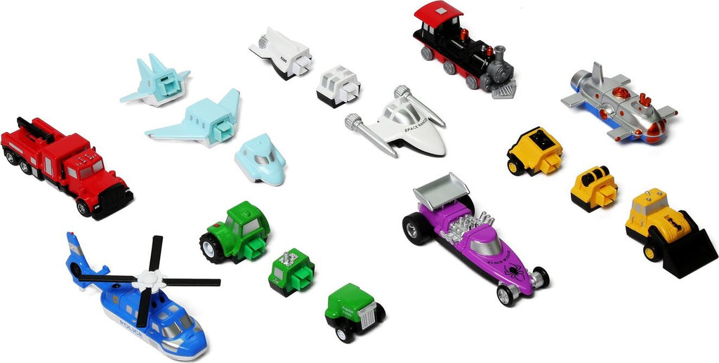 MICRO Mix or Match Vehicles Deluxe 2 - Popular Playthings miniature modular vehicle set for STEM learning and creative building