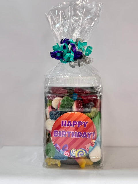 Sweet & Sour Gummy Candy Mix – 1.5lb Happy Birthday Jar (Purple)