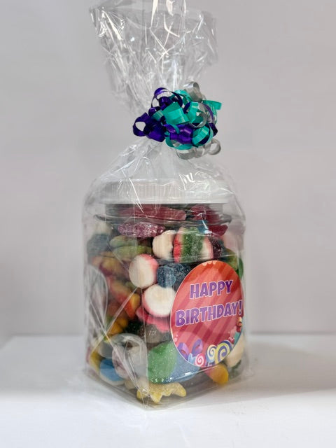 Sweet & Sour Gummy Candy Mix – 1.5lb Happy Birthday Jar (Purple)