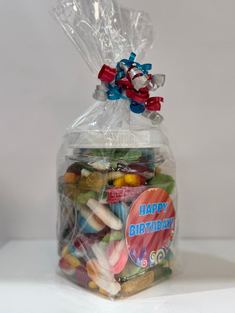 Sweet & Sour Gummy Candy Mix – 1.5lb Happy Birthday Jar (Blue)