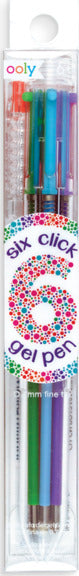 Six-color click gel pen with fine tip featuring multiple colors in one convenient writing tool