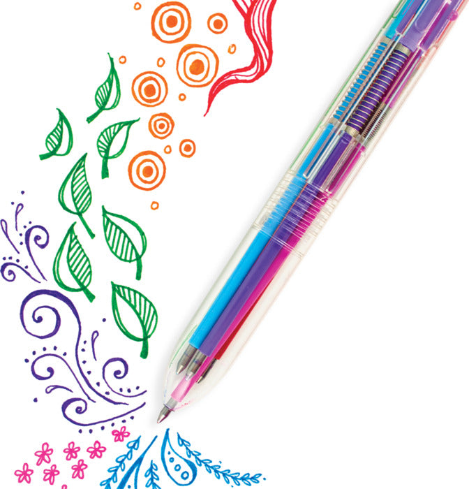 Six-color click gel pen with fine tip featuring multiple colors in one convenient writing tool