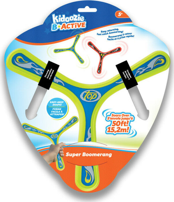 Colorful Super Boomerang with soft grip handle for easy throwing and catching outdoor play