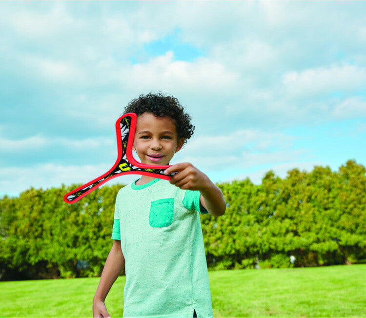 Colorful Super Boomerang with soft grip handle for easy throwing and catching outdoor play