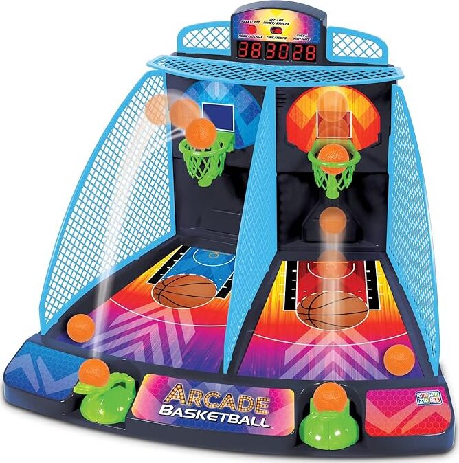 Arcade Basketball game set by Epoch Everlasting Play with LED scoreboard, launchers, basketballs and hoops for ages 6 and up